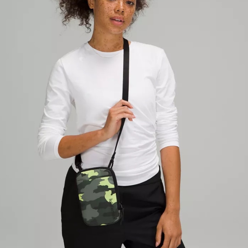 Lululemon Green Black Camo Crossbody Bag easy access